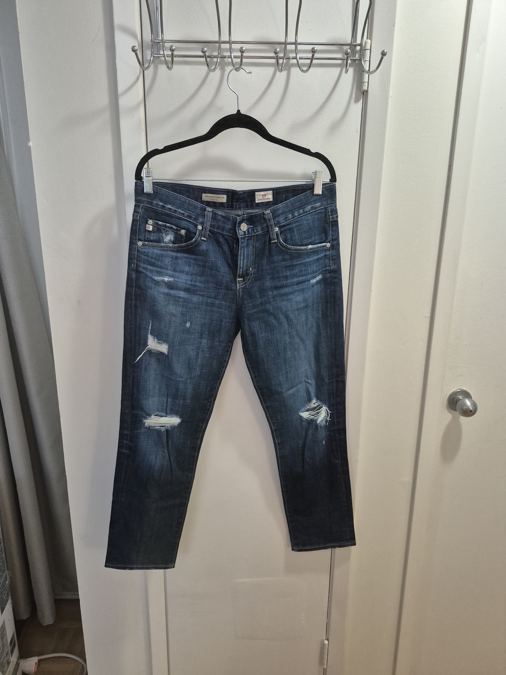 Adriano Goldschmied Dark Blue Distressed Cropped Jeans